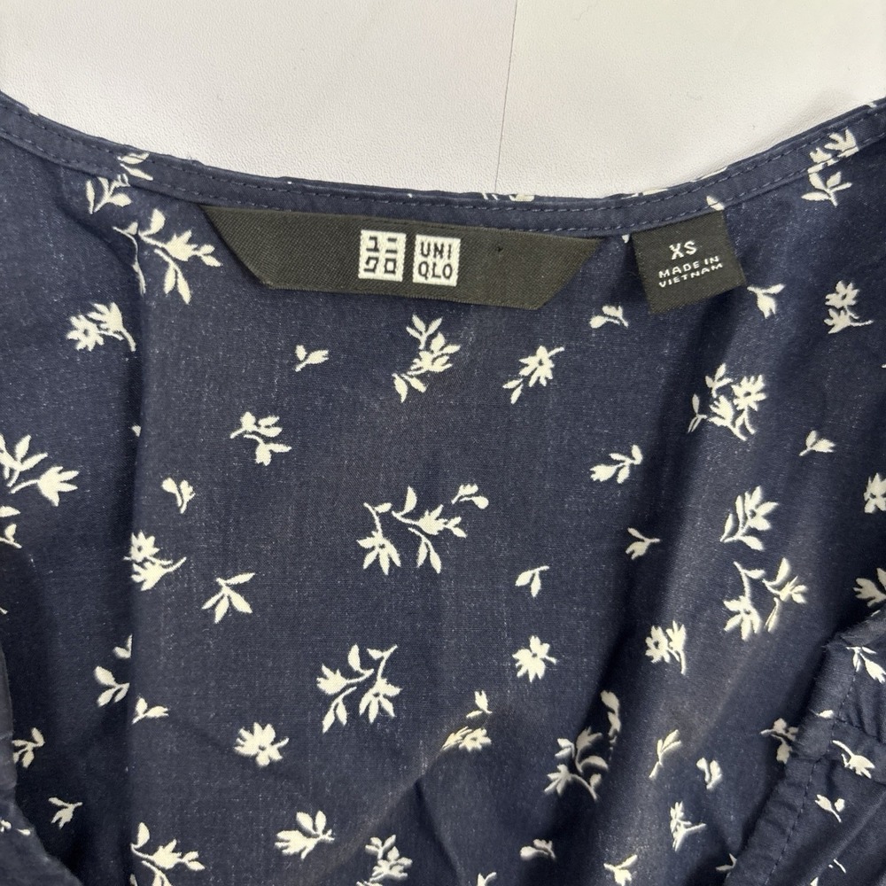 Uniqlo WomensSleeveless Floral Summer Dress Long Size XS Navy Blue White Flower - Picture 5 of 10